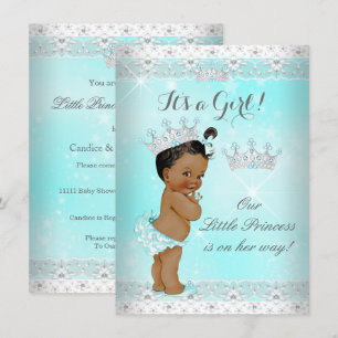 Princess Baby Shower Aqua Lace Tiara Ethnic Invitation