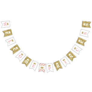 Princess Baby Shower Banner, Pink, Faux Gold Bunting Flags