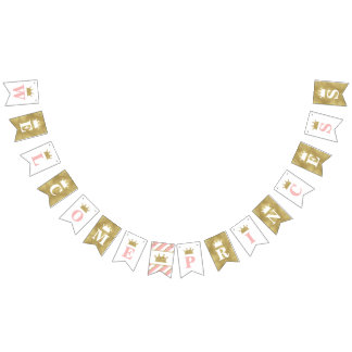 Princess Baby Shower Banner, Pink, Faux Gold Bunting Flags