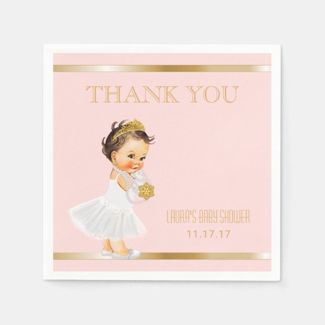 Princess Baby Shower | Blush Pink Gold Thank You Napkin (Front)
