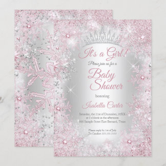 Princess Baby Shower Blush Pink Winter Wonderland Invitation