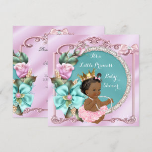 Princess Baby Shower Floral Teal Pink Ethnic Invitation