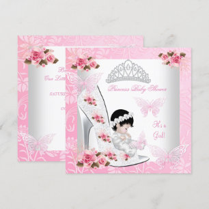 Princess Baby Shower Girl Butterfly Shoe Pink Rose Invitation