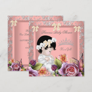 Princess Baby Shower Girl Coral Pink Rose Tiara Invitation