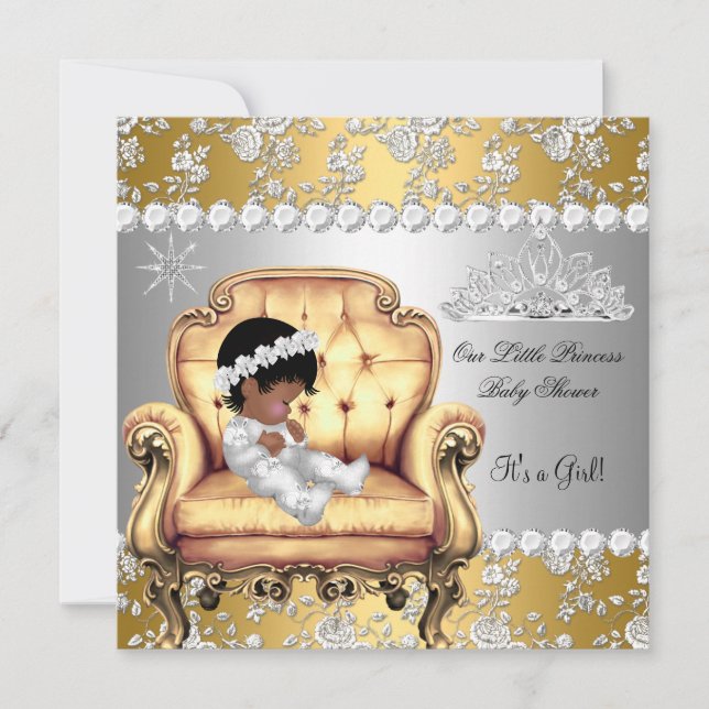 Princess Baby Shower Girl Gold Silver Floral Chair Invitation (Front)