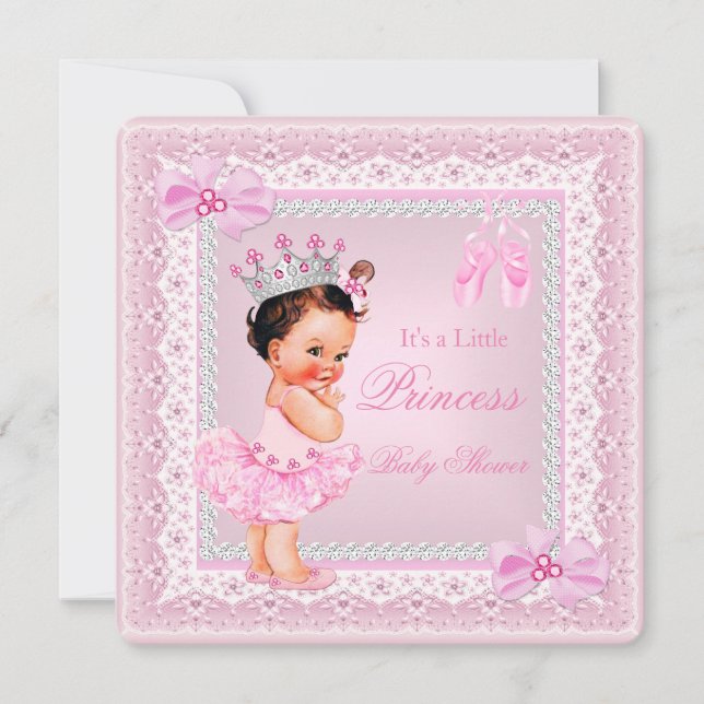 Princess Baby Shower Girl Pink Ballerina Brunette Invitation (Front)