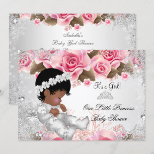 Princess Baby Shower Girl Pink Snowflake Roses Invitation
