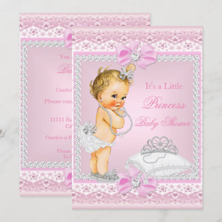 Princess Baby Shower Girl Pink Tiara Heart Blonde Invitation