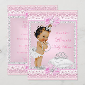 Princess Baby Shower Girl Pink Tiara Heart Brunett Invitation