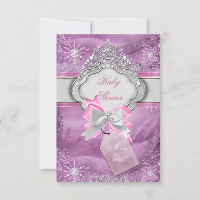 Princess Baby Shower Girl Pink Tiara Princess 3 Invitation (Front)