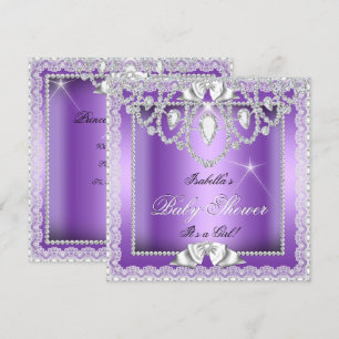 Princess Baby Shower Girl Purple Lace Diamond Invitation