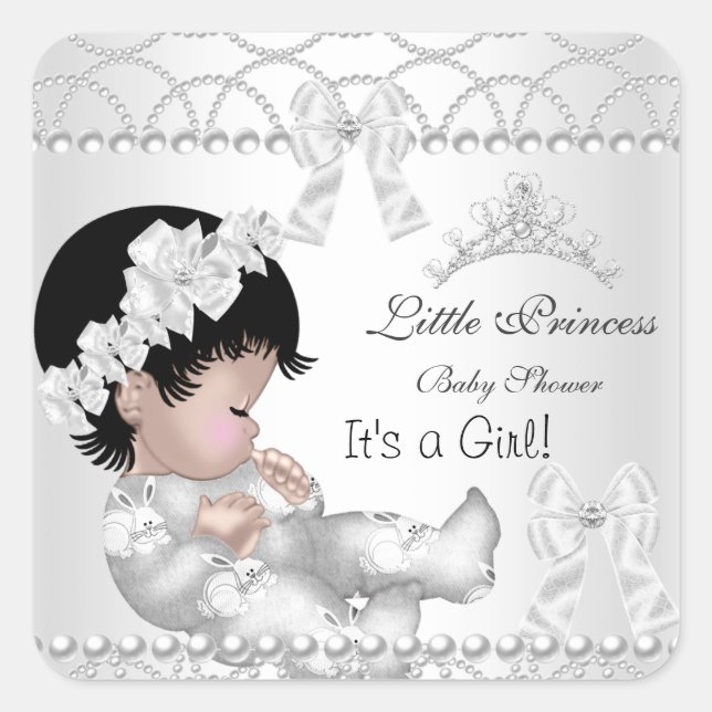 Princess Baby Shower Girl Silver White Tiara Square Sticker (Front)