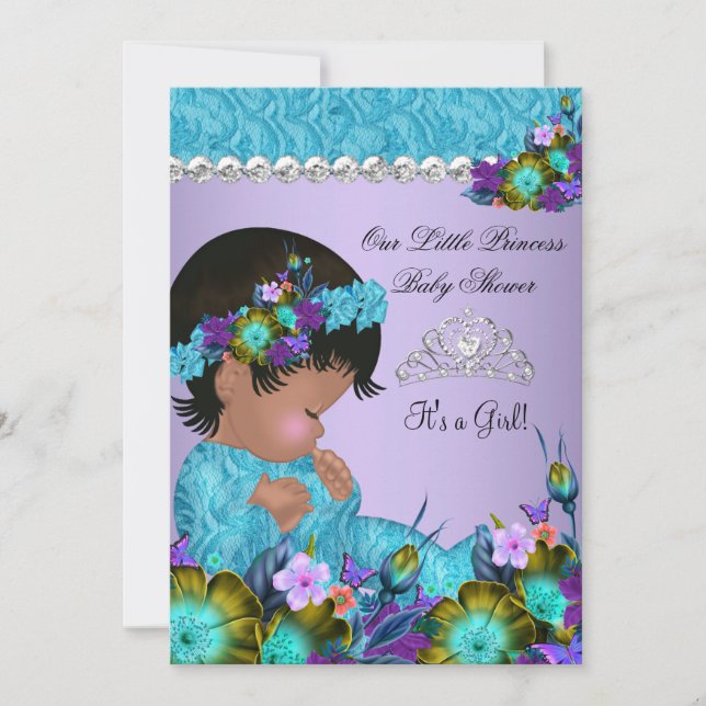 Princess Baby Shower Girl Teal Blue Purple 2 Invitation (Front)