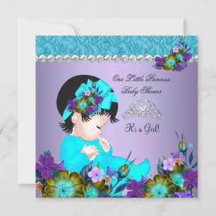 Princess Baby Shower Girl Teal Blue Purple 3 Invitation