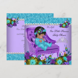 Princess Baby Shower Girl Teal Blue Purple Chair Invitation