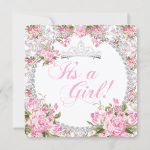 Princess Baby Shower Girl Vintage Rose Floral Invitation