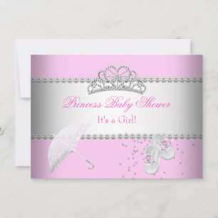 Princess Baby Shower Girl White Pink Tiara 2 Invitation