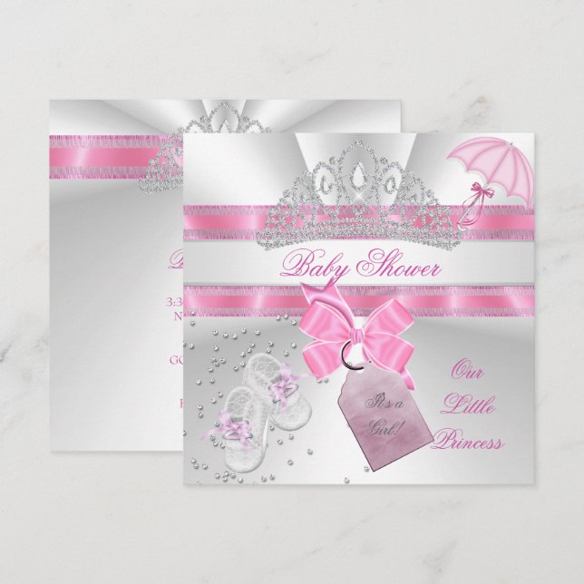 Princess Baby Shower Girl White Pink Tiara Magical Invitation (Front/Back)