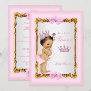 Princess Baby Shower Gold Pink Pearls Tiara Invitation