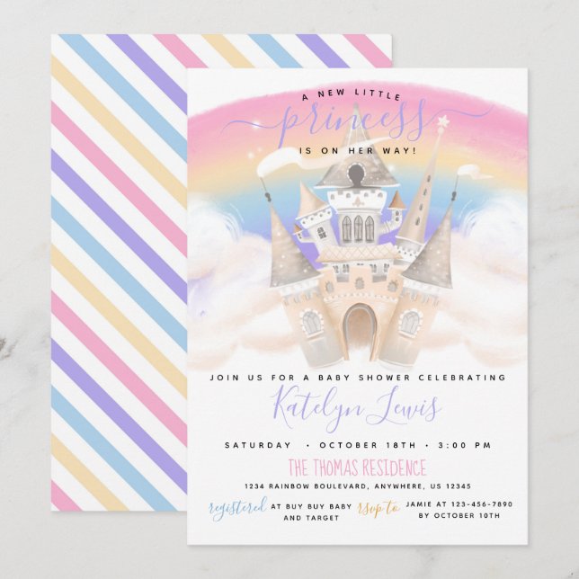 Princess Baby Shower Invitation with Rainbow (Front/Back)
