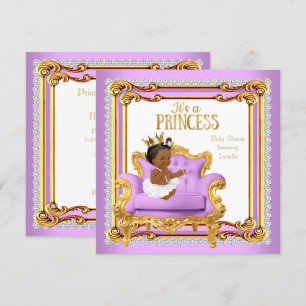 Princess Baby Shower Lilac Pink Gold Chair Ethnic Invitation