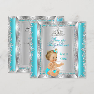 Princess Baby Shower Party Teal Silver Blonde Invitation