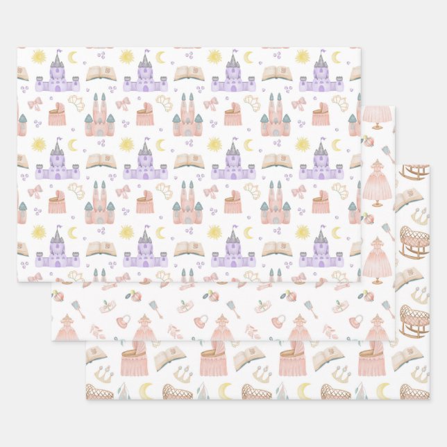 Princess Baby Shower Pattern Wrapping Paper Sheet (Set)