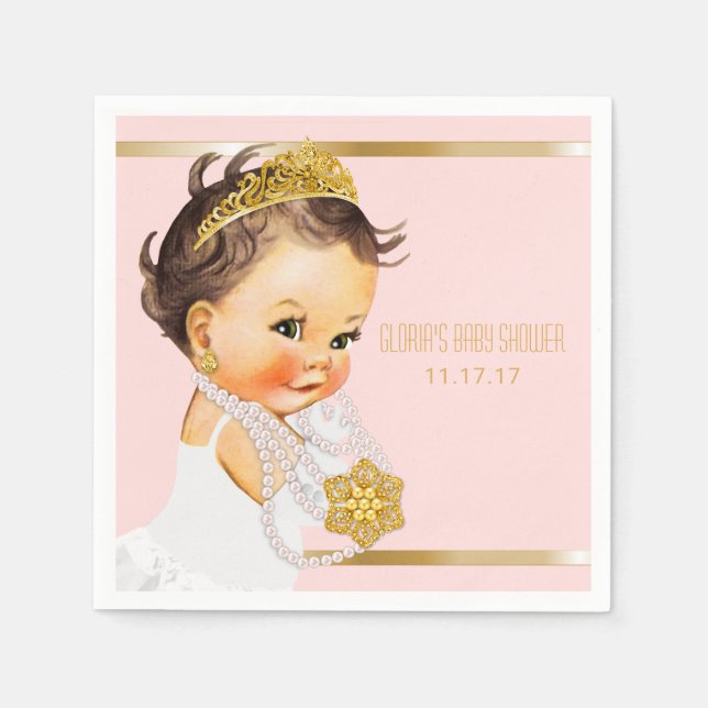 Princess Baby Shower Personalized Blush Pink Gold Napkin (Front)
