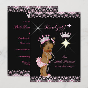 Princess Baby Shower Pink Black Tiara Ethnic Invitation