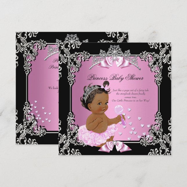 Princess Baby Shower Pink Black Tutu Ethnic Invitation (Front/Back)