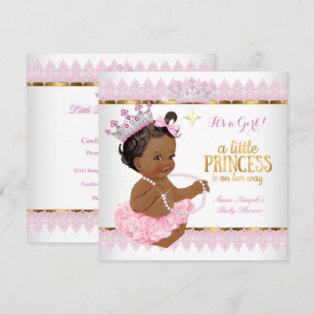 Princess Baby Shower Pink Gold Ethnic Girl Invitation (Front/Back)