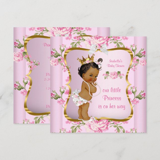 Princess Baby Shower Pink Gold Floral Ethnic Invitation (Front/Back)