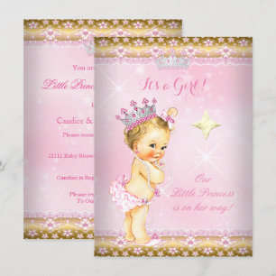 Princess Baby Shower Pink Gold Lace Tiara Blonde Invitation