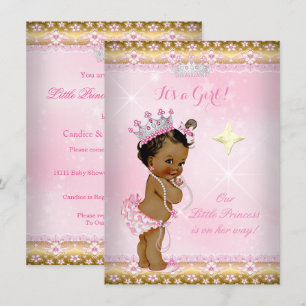 Princess Baby Shower Pink Gold Lace Tiara Ethnic Invitation