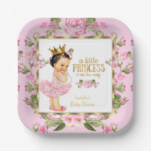 Princess Baby Shower Pink Gold Rose Floral Paper Plate