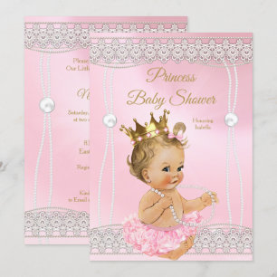 Princess Baby Shower Pink pearl lace blonde Invitation