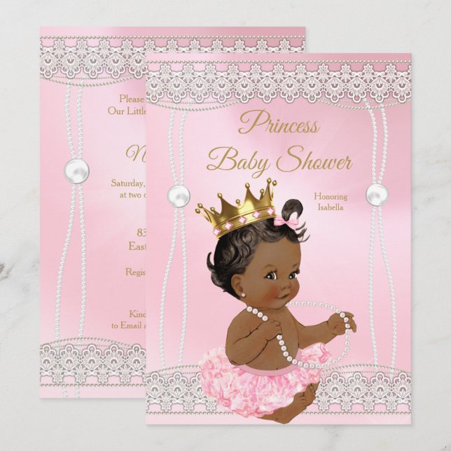 Princess Baby Shower Pink pearl lace Ethnic Invitation (Front/Back)