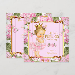 Princess Baby Shower Pink Rose Floral Blonde girl Invitation