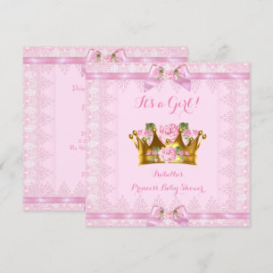 Princess Baby Shower Pink Rose Lace Bow Invitation