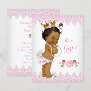 Princess Baby Shower Pink Rose Lace White Ethnic Invitation