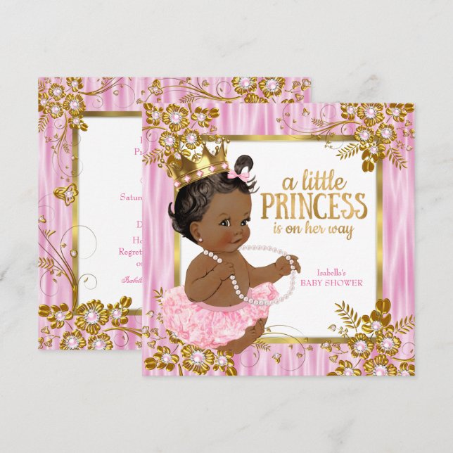 Princess Baby Shower Pink Silk Floral Ethnic Invitation (Front/Back)