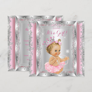 Princess Baby Shower Pink Silver Tutu Blonde Invitation