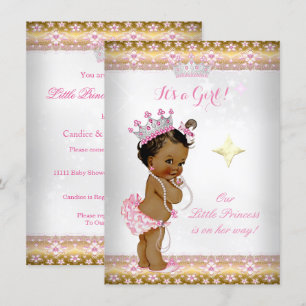 Princess Baby Shower Pink White Gold Tiara Ethnic Invitation