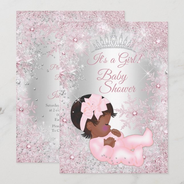 Princess Baby Shower Pink Winter Wonderland Ethnic Invitation (Front/Back)