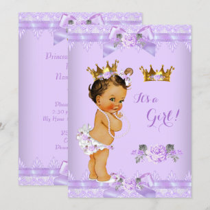 Princess Baby Shower Purple Rose Lace Brunette Invitation