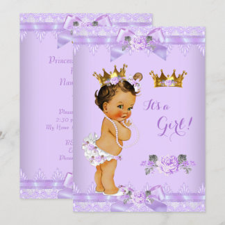 Princess Baby Shower Purple Rose Lace Brunette Invitation