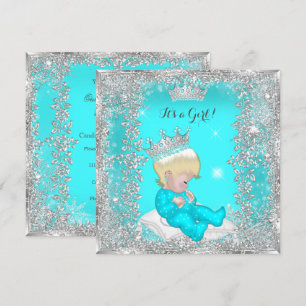 Princess Baby Shower Teal Blue Silver Blonde Invitation