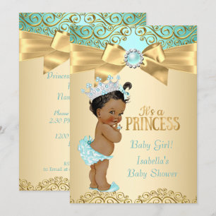 Princess Baby Shower Teal Gold Damask Ethnic Invitation