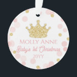 Princess Baby's 1st Christmas Pink Gold Photo Ornament<br><div class="desc">This photo baby girl design features a glittery princess crown accented by soft pink and gold glitter confetti dots. Click the customize button for more flexibility with adding your own text! Variations of this design, additional colours, as well as coordinating products are available in our shop, zazzle.com/store/doodlelulu. Contact us if...</div>