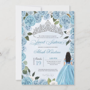 Princess Ball Blue Roses Sweet 16 Birthday  Invitation